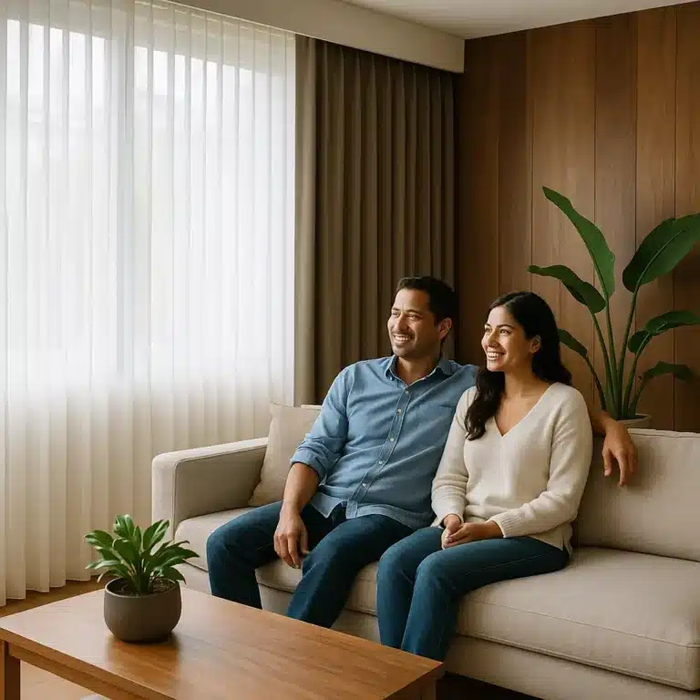 Cortinas en Villa Coyoacán, sala luminosa con telas suaves | Interambientes